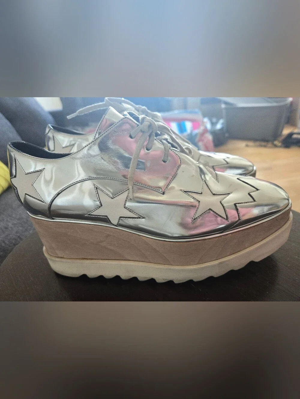 Stella McCarthy Metallic Silver 'Elyse' Platform Sneaker SZ39